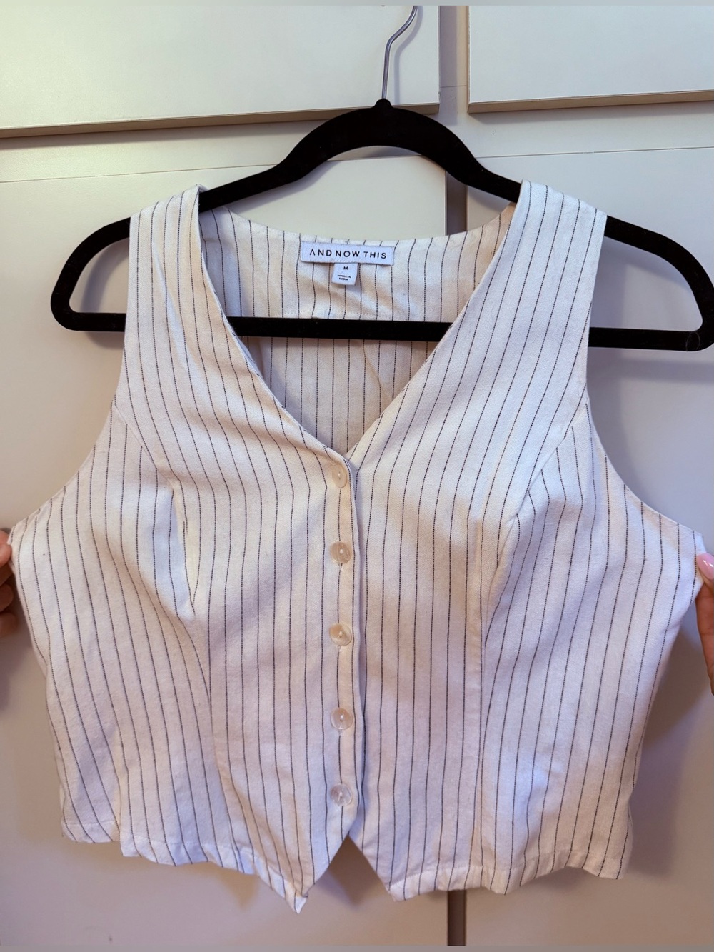 LIKE NEW: And Now This - Cream Pinstripe Button-Front Crop Vest